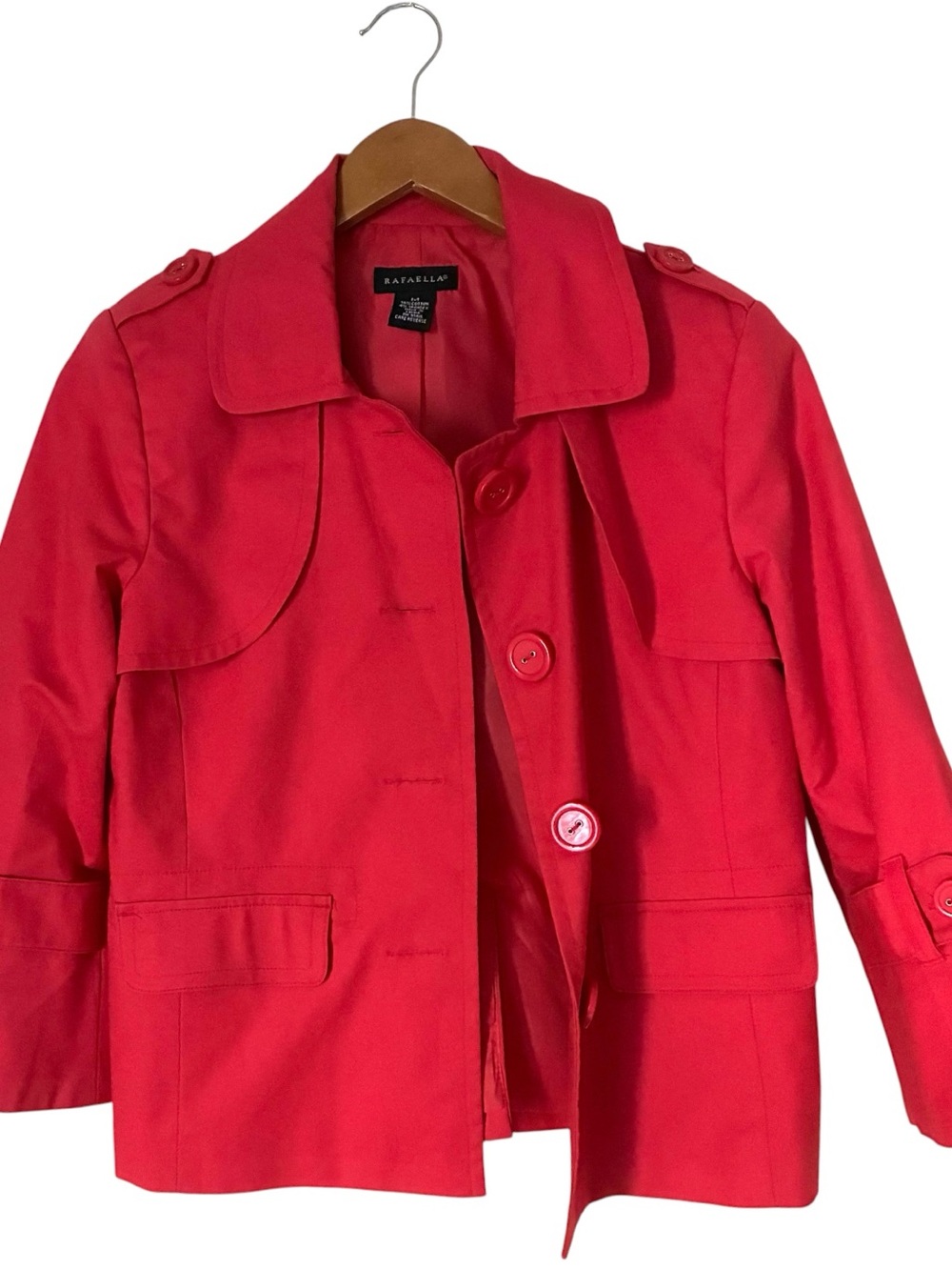 Rafaella Sz MEDIUM Red Cropped Button Front 3/4 Sleeve Blazer Jacket - Picture 3 of 6